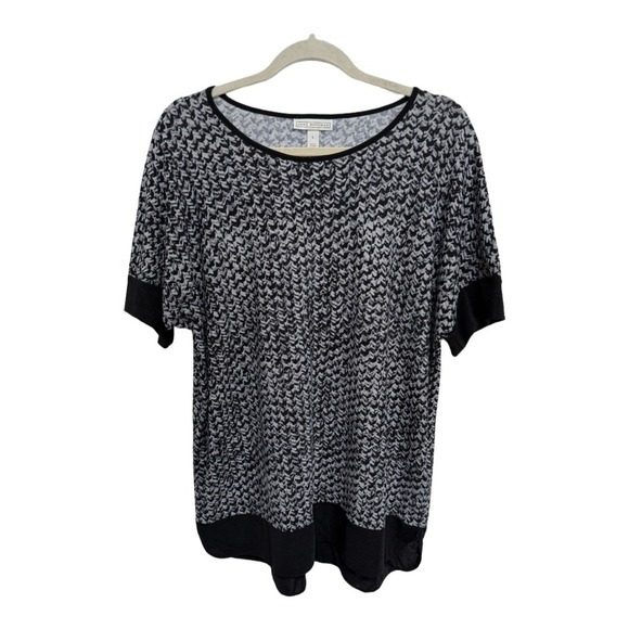 Dana Buchman Women Geometric Short Sleeve Crew Neck Mesh Blouse Gray Size L - Picture 1 of 6